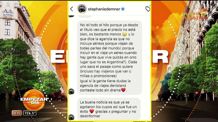 La polémica con Stephanie Demner por los viajes a Disney (captura: Empezar el Día).