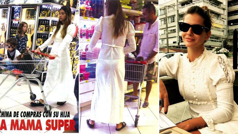 La polémica túnica que le transparentó la bikini a la China en un supermercado de Punta. Foto: Web.