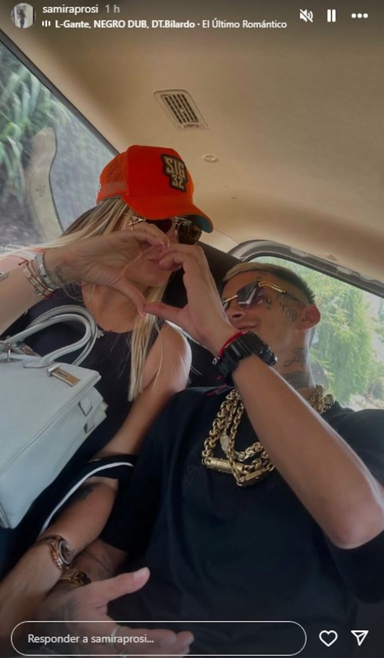 La primera foto de Wanda Nara y L-Gante juntos tras confirmar la reconciliación. Foto: Captura de Instagram Stories (@samiraprosi)