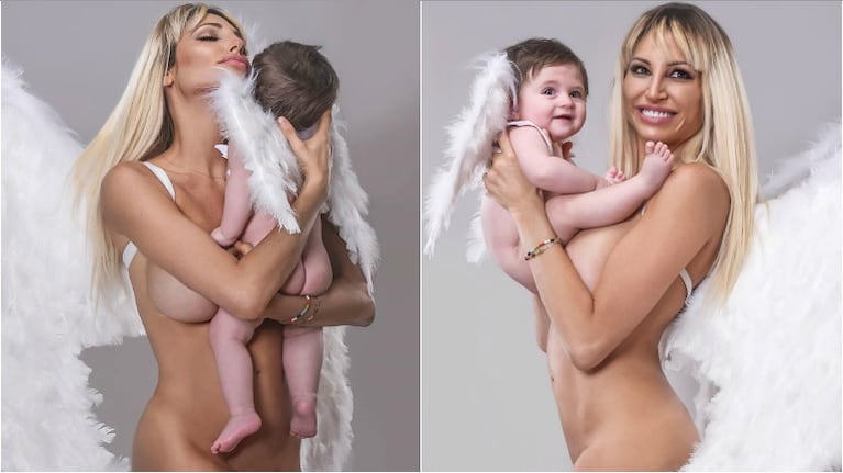 La producción de fotos al desnudo de Vicky Xipolitakis con su bebé de 8 meses (Fotos: Instagram)