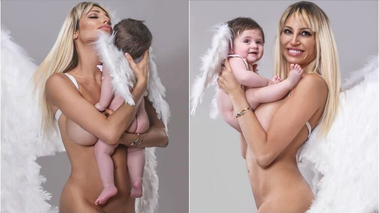 La producción de fotos al desnudo de Vicky Xipolitakis con su bebé de 8 meses (Fotos: Instagram)