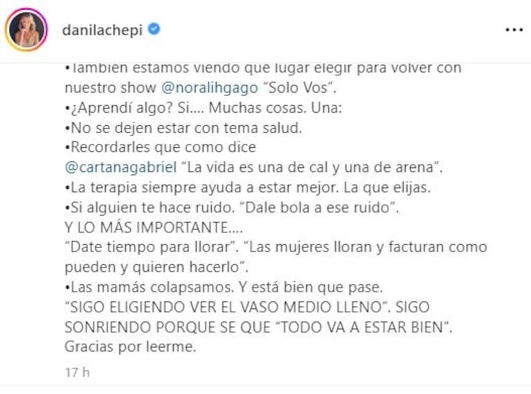 La profunda catarsis de Dani La Chepi sobre sus problemas de salud y algunas "malas decisiones"