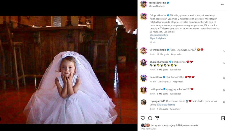 La profunda emoción de Catherine Fulop por el compromiso de su hija Oriana Sabatini con Paulo Dybala