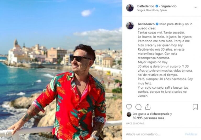 La profunda reflexión de Federico Bal en su cumpleaños: "30 años que tuvieron muchas vidas en una"