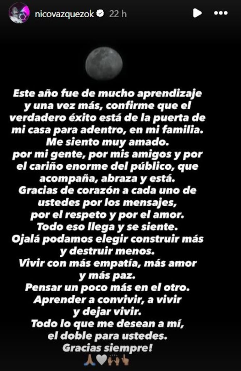 La profunda reflexión de Nicolás Vázquez tras un año difícil: “Construir más y destruir menos”