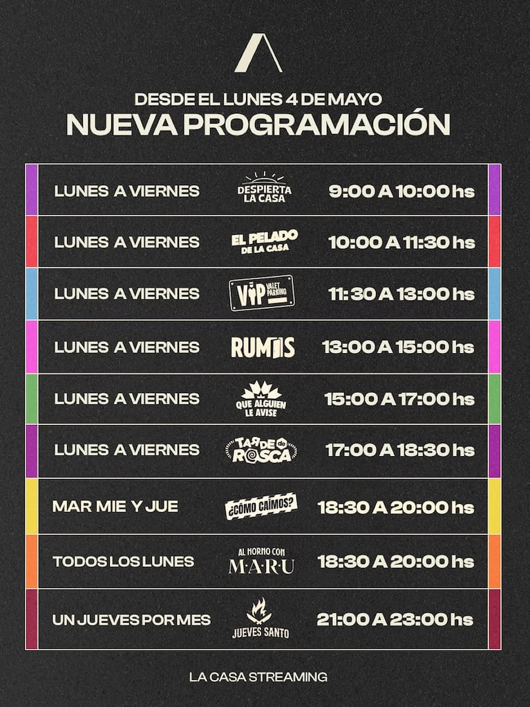 La programación de La Casa Streaming.
