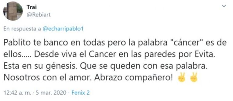 La provocadora comparación de Pablo Echarri que sacudió Twitter: "Si el populismo es coronavirus, el neoliberalismo es cáncer"