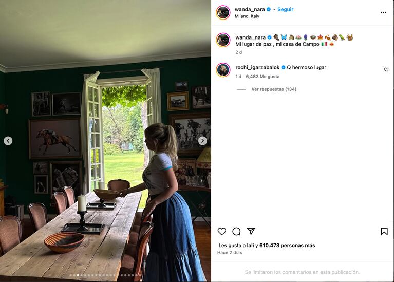 La publicación de Wanda Nara que comentó Rochi Igarzábal (Foto: Instagram @wanda_nara)
