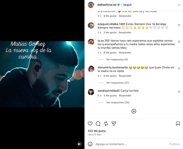 La publicación que causó el malestar de Dalila (Foto: Instagram @dalilaoficial.ok)