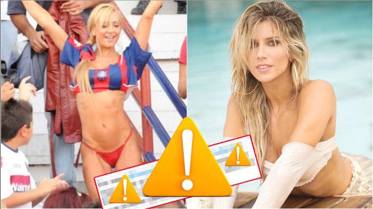 La reacción de Andrea Guidone luego de que Laurita ironizara con ir en trikini a la cancha de San Lorenzo... como lo hizo ella cuando se postuló en 2010 (Fotos: Web e Instagram)