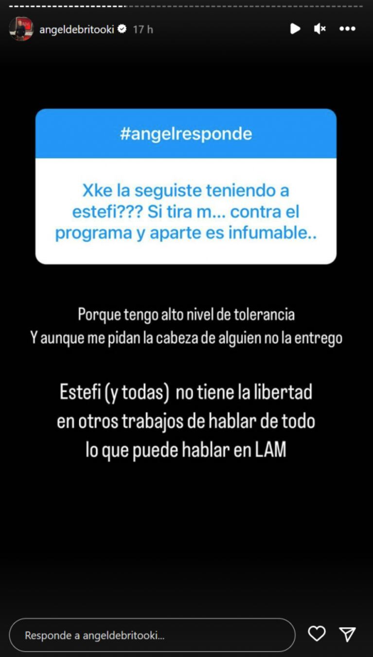 La reacción de Ángel de Brito cuando le preguntaron por qué Estefi Berardi sigue en LAM: "Alto nivel de tolerancia"