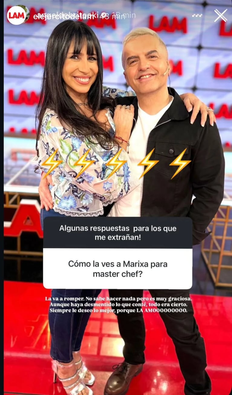 La reacción de Ángel de Brito tras la confirmación de Marixa Balli en MasterChef Celebrity. CRÉDITO: Instagram
