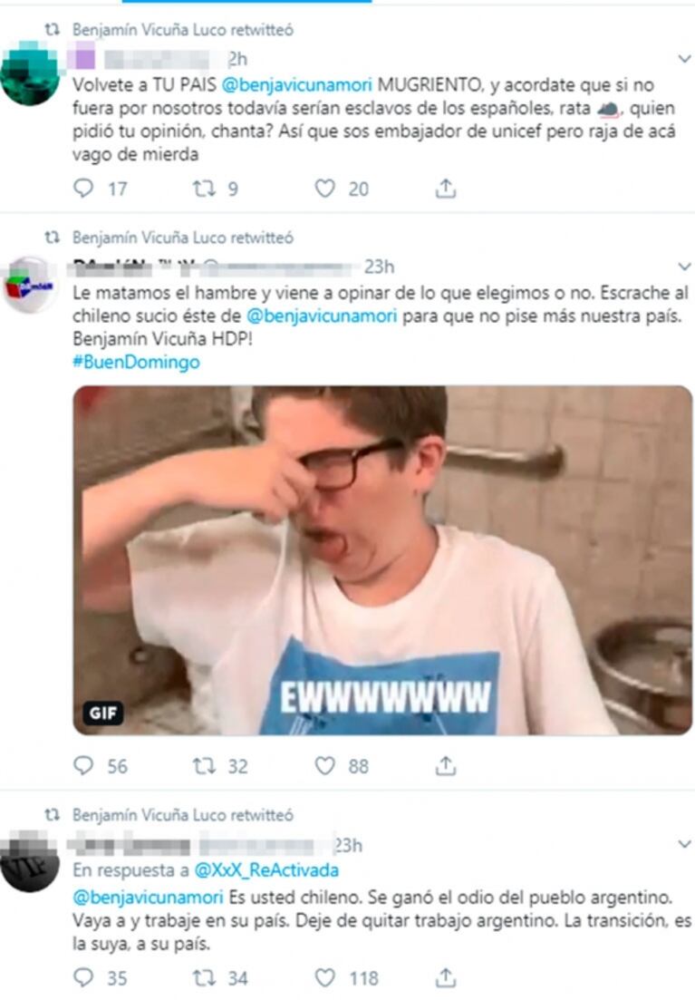 La reacción de Benjamín Vicuña luego de los ataques xenófobos que sufrió tras expresar su postura política