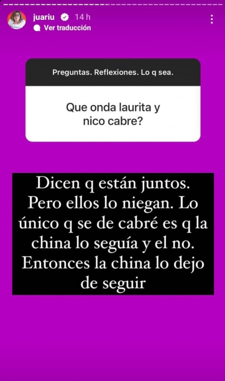 La reacción de China Suárez cuando Nicolás Cabré no la siguió en Instagram