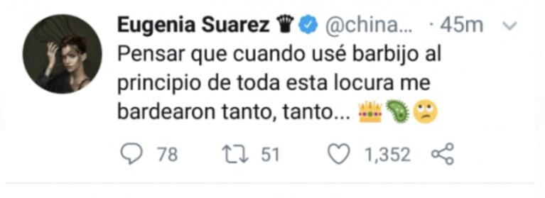 La reacción de China Suárez tras haber sido criticada por usar barbijo: "Pensar que me bardearon tanto"