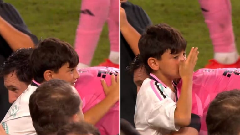La reacción de Ciro Messi al abrazar a Lionel después de un partido que se hizo viral. Crédito: Captura