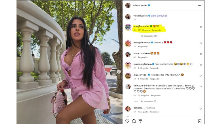 La reacción de Enzo Fernández. Captura Instagram @valucervantes