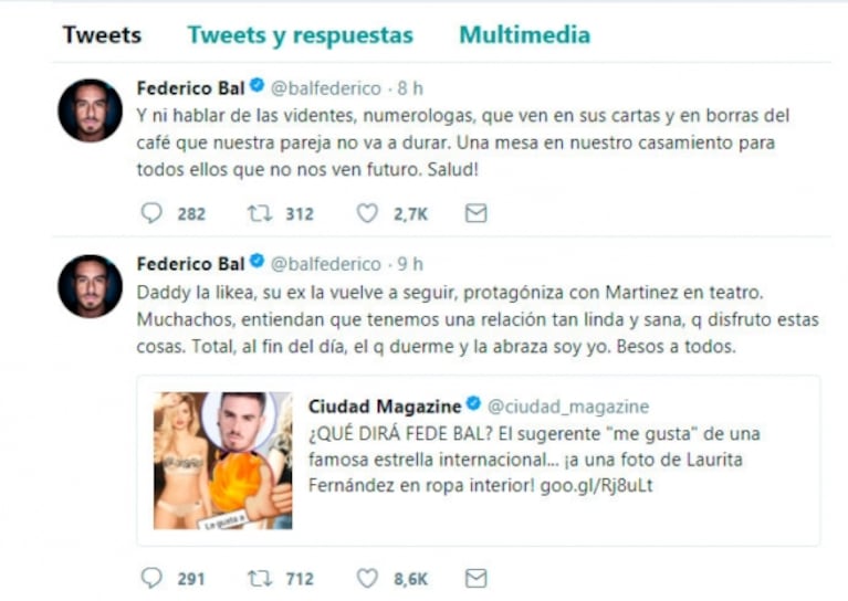 La reacción de Fede Bal luego de los guiños 2.0 de Hoppe y Daddy Yankee a Laurita Fernández: "Al fin del día, el que la abraza soy yo"