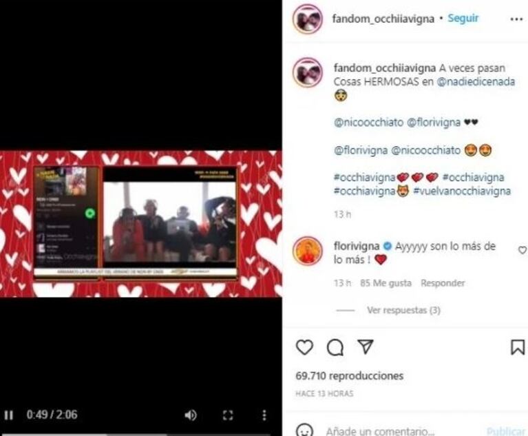 La reacción de Flor Vigna al escuchar a Nico Occhiato hablando al aire de su canción: "Esa buena onda"