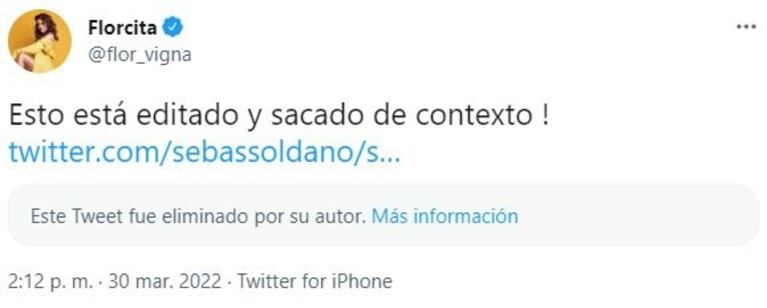 La reacción de Flor Vigna tras las repercusiones de sus declaraciones íntimas sobre Nico Occhiato: "Está editado"