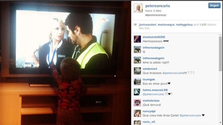 La reacción de Gaspar cuando ve a su mamá en televisión (Foto: Instagram).
