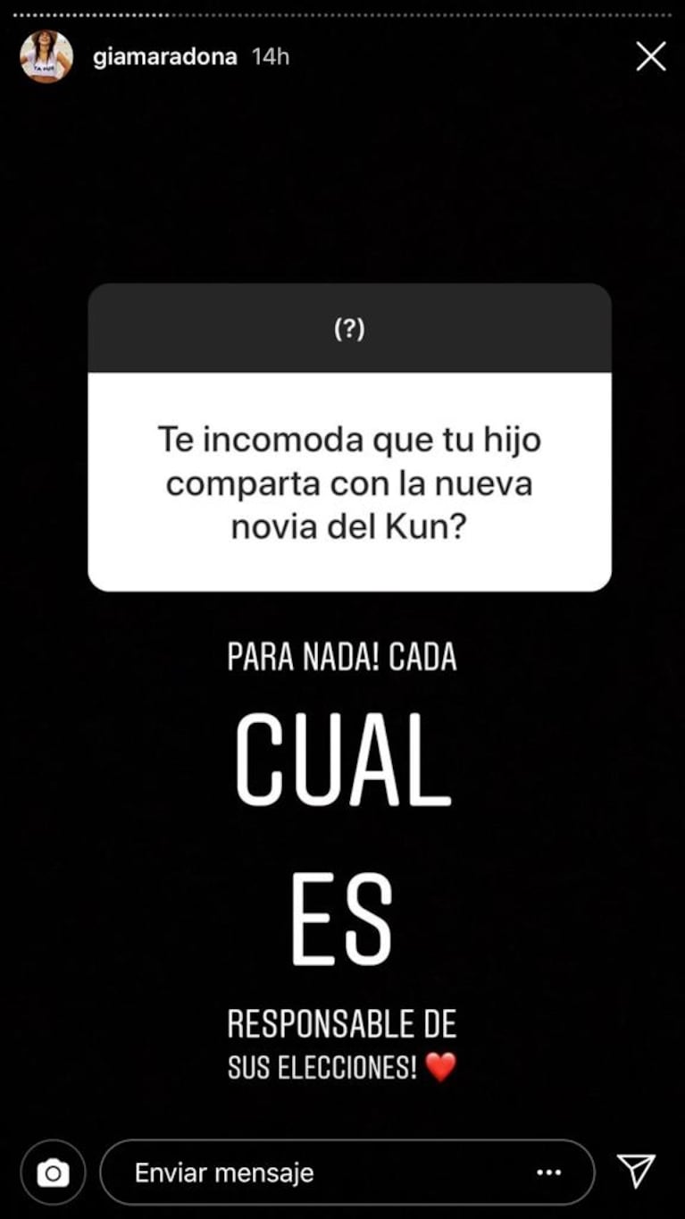 La reacción de Gianinna cuando le preguntaron por la relación de su hijo con la nueva novia del Kun Agüero