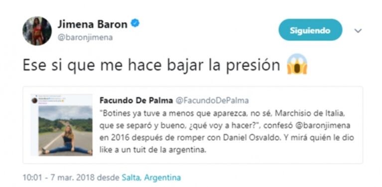 La reacción de Jimena Barón al recibir un me gusta de Claudio Marchisio: "Ese sí que me hace bajar la presión"