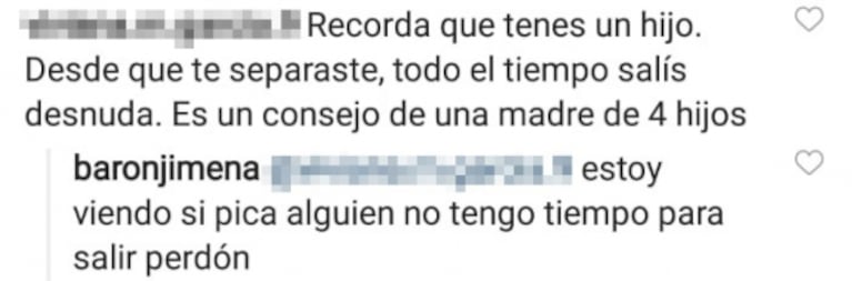 La reacción de Jimena Barón ante la crítica por subir una foto hot, a poco de separarse de Caiazza