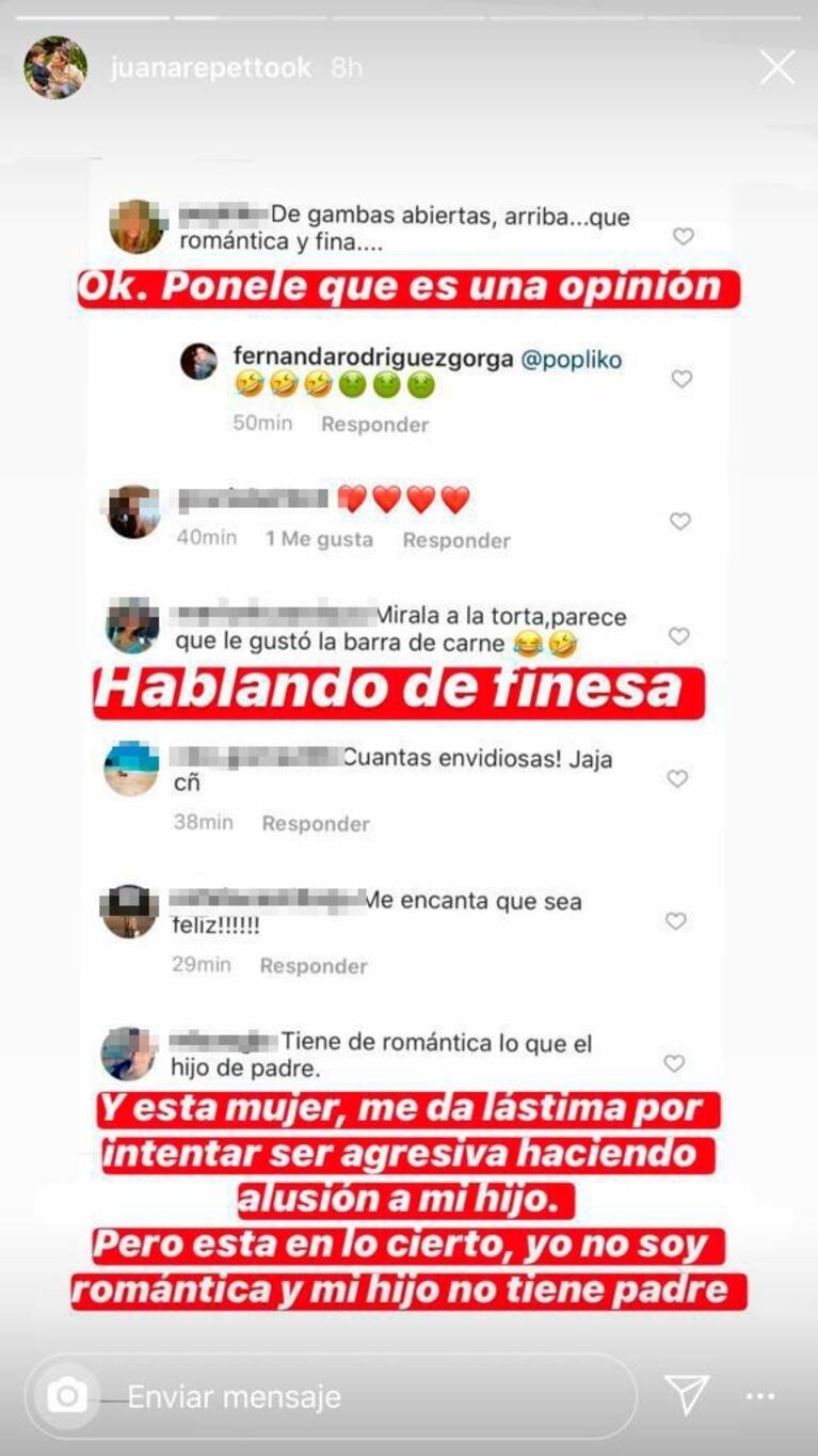 La reacción de Juana Repetto ante las críticas a una foto con su novio: "¿Qué le pasa a la gente?"