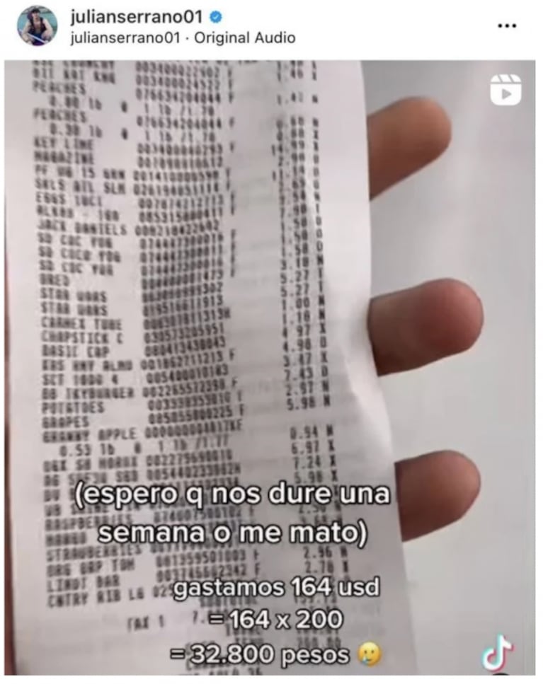 La reacción de Julián Serrano al ver cuánto gastó en un supermercado en Miami: "¡Espero que me dure una semana!"