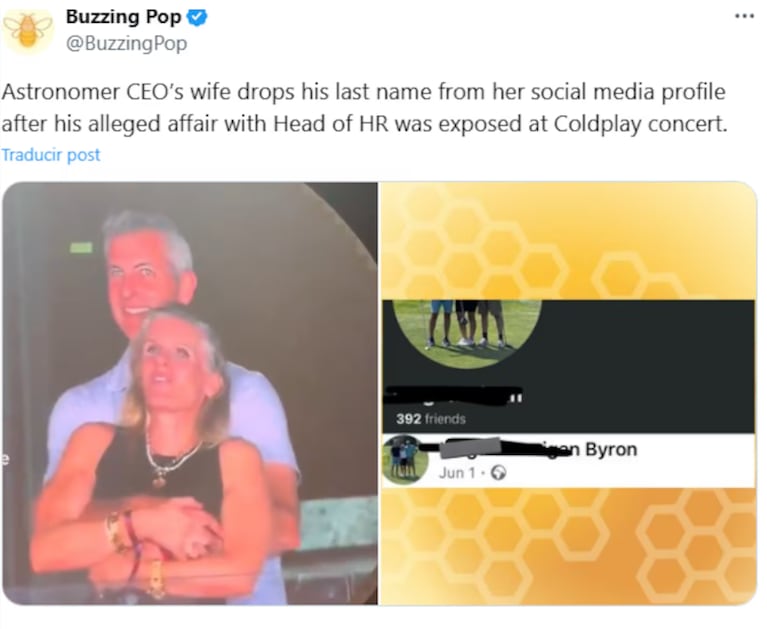 La reacción de la esposa de Andy Bryon, CEO de la empresa Astronomer, tras ser visto a puro romance con la jefa de RRHH de la misma compañía, Kristin Cabor (Foto: Captura de pantalla de X/@BuzzingPop).