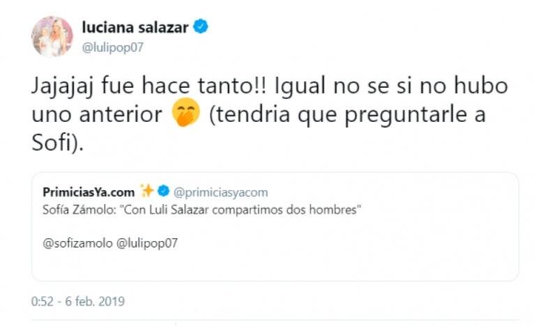 La reacción de Luciana Salazar luego de que Sofía Zámolo contara que compartieron dos hombres y uno la engañó