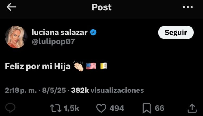 La reacción de Luciana Salazar tras la elección del nuevo Papa (Foto: captura de X).
