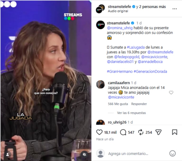 La reacción de Mica Viciconte quedó como uno de los momentos más comentados del programa.
Fuente: Stream Telefe