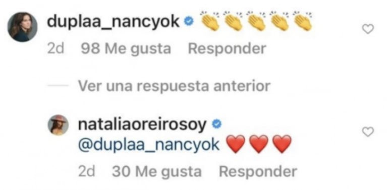 La reacción de Nancy Dupláa al ver las fotos de Natalia Oreiro caracterizando a Evita: le comentó con emojis de aplausos