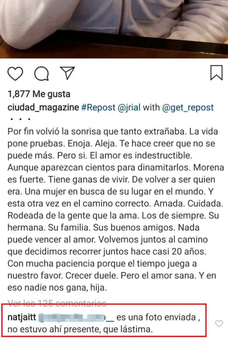 La reacción de Natacha Jaitt tras la reconciliación de Rial con Morena: "Es una foto enviada; no estuvo ahí"
