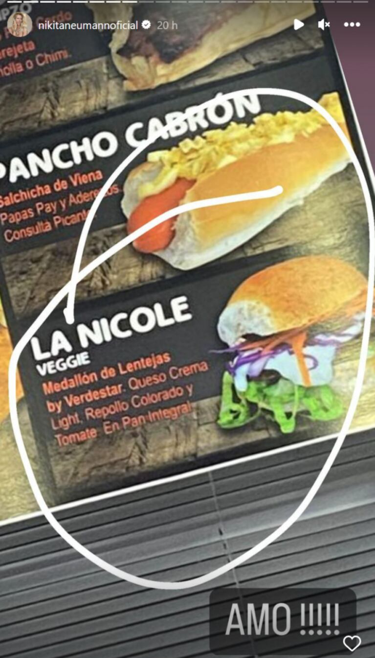 La reacción de Nicole Neumann ante una hamburguesa de un fast food que lleva su nombre: "¡Amo!