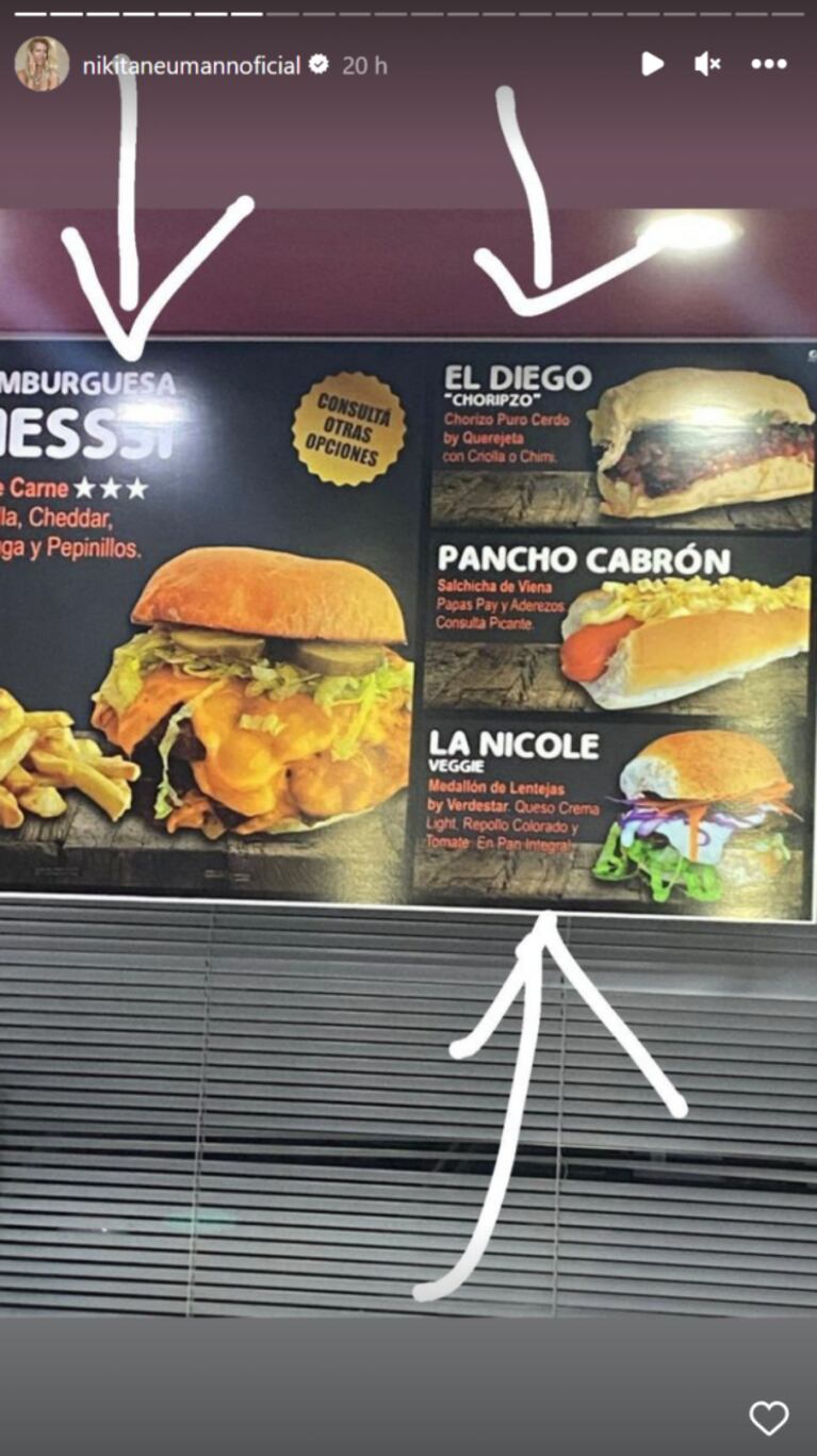 La reacción de Nicole Neumann ante una hamburguesa de un fast food que lleva su nombre: "¡Amo!