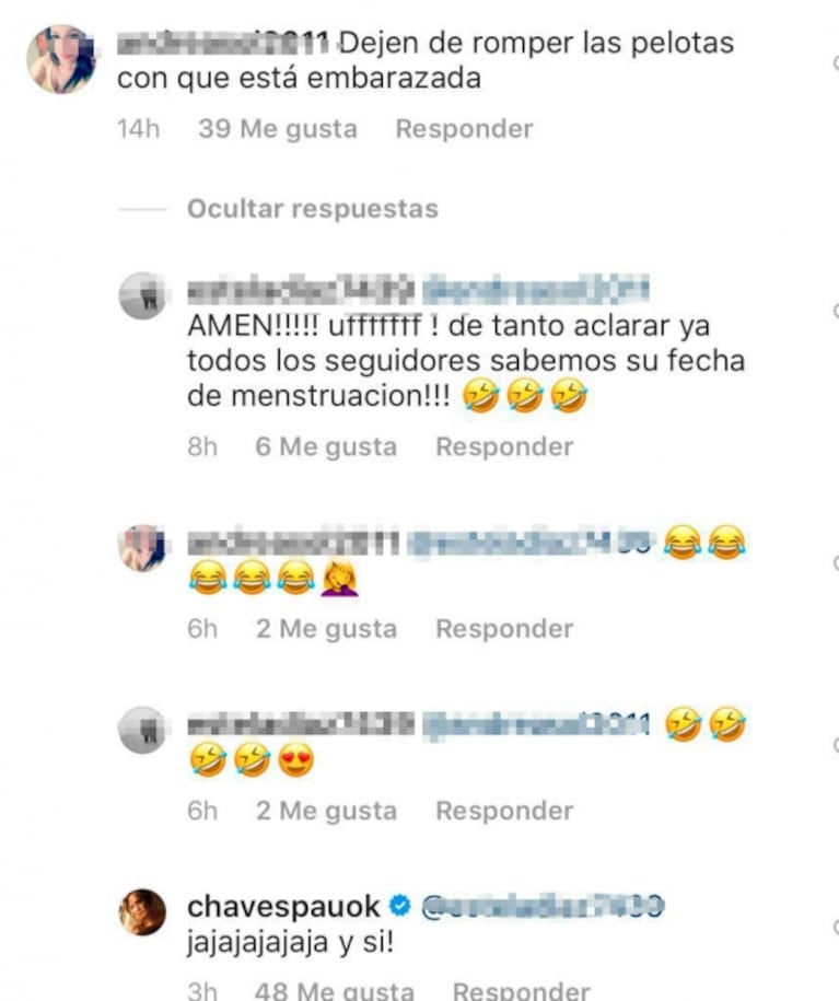 La reacción de Paula Chaves cuando le preguntaron si estaba embarazada, al ver un posteo en bikini: "Es morfi"