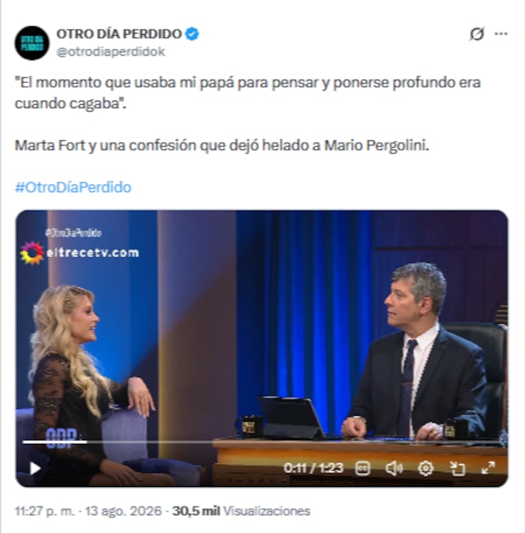 La reacción de Pergolini ante la anécdota de Marta Fort sobre una de las costumbres más íntimas y extravagantes del comandante. Crédito X