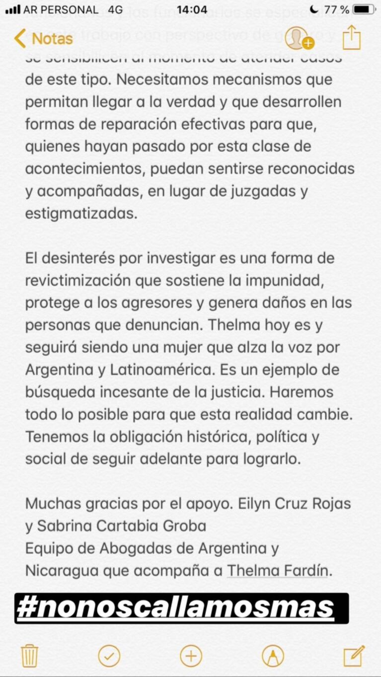 La reacción de Thelma Fardin en redes tras la acusación de violación y pedido de captura contra Juan Darthés