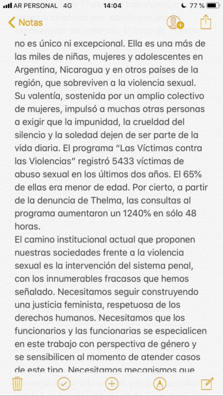 La reacción de Thelma Fardin en redes tras la acusación de violación y pedido de captura contra Juan Darthés