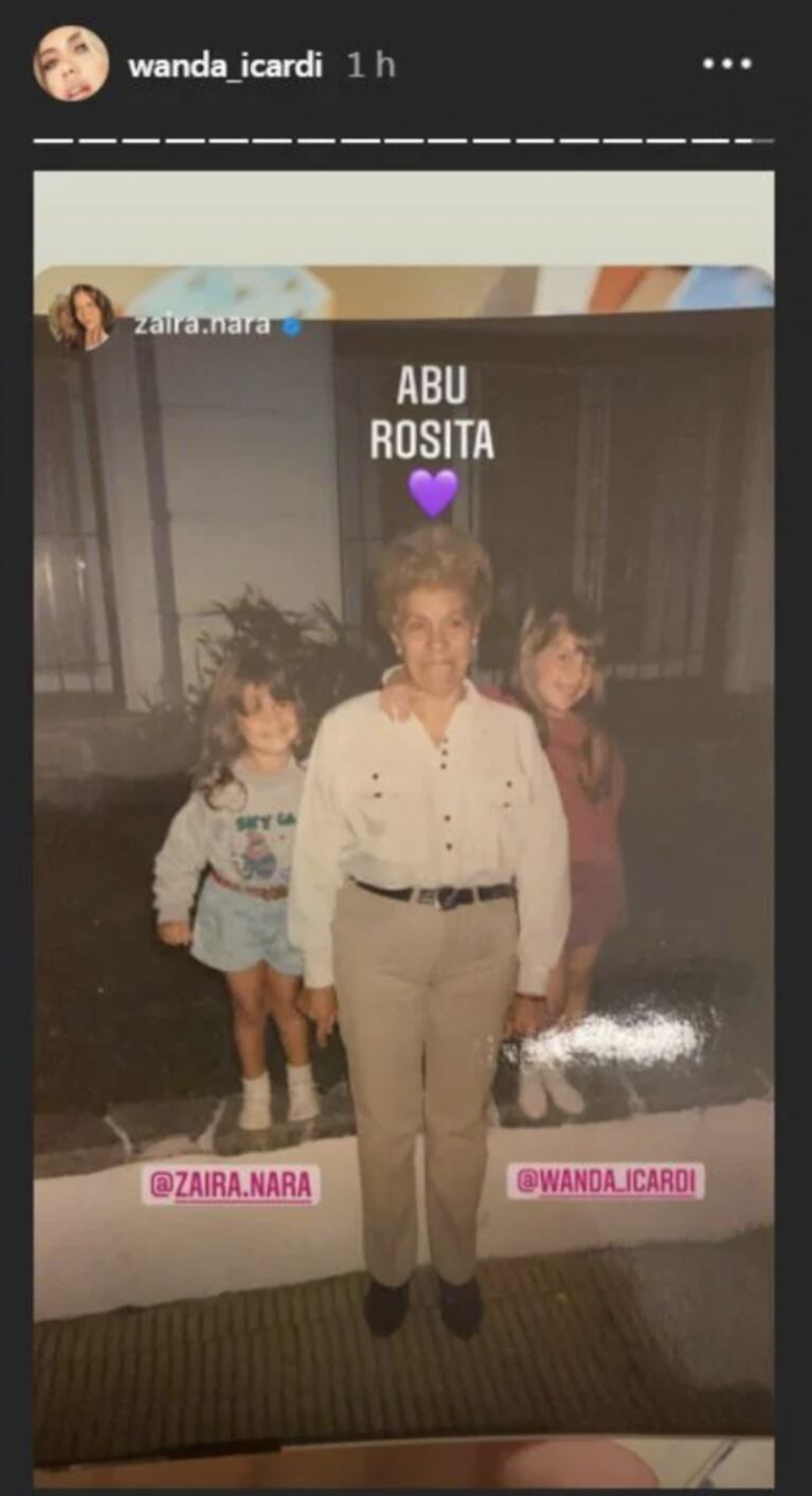 La reacción de Wanda Nara ante la foto retro que compartió Zaira, que las muestra de niñas: "¡Abu Rosita!"