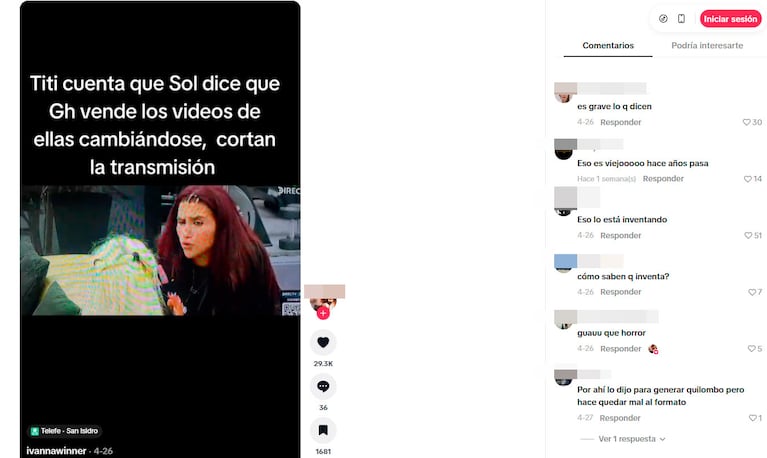 La reacción en redes tras la acusación a Gran Hermano (captura de TikTok @ivannawinner)