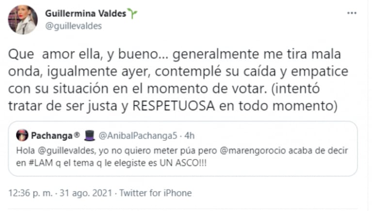 La reacción en vivo de Rocío Marengo por un furioso tweet de Guillermina Valdés contra ella: "Me quiero morir"