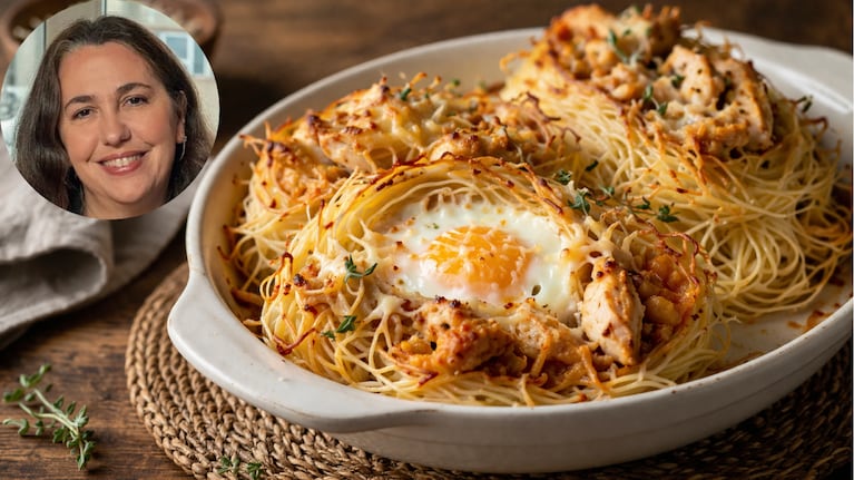 La receta de cabello de ángel con pollo y huevo, de Narda Lepes. Foto: montaje