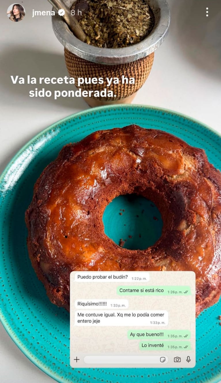 La receta del budín integral invertido de Jimena Barón que fue furor en redes (Instagram)