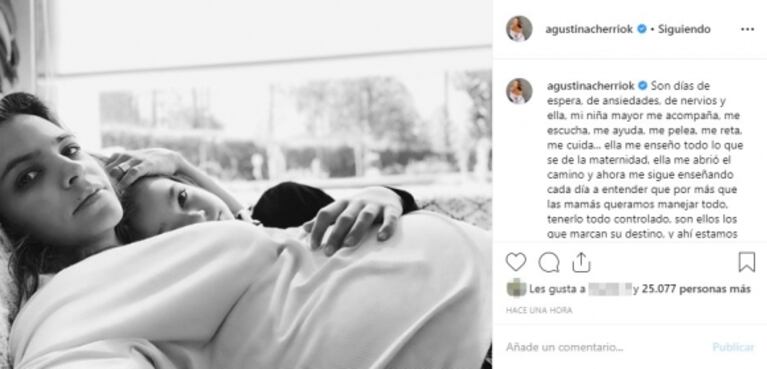 La reflexión de Agustina Cherri en la cuenta regresiva antes de dar a luz a su tercer hijo: "Son días de espera, ansiedades y nervios"