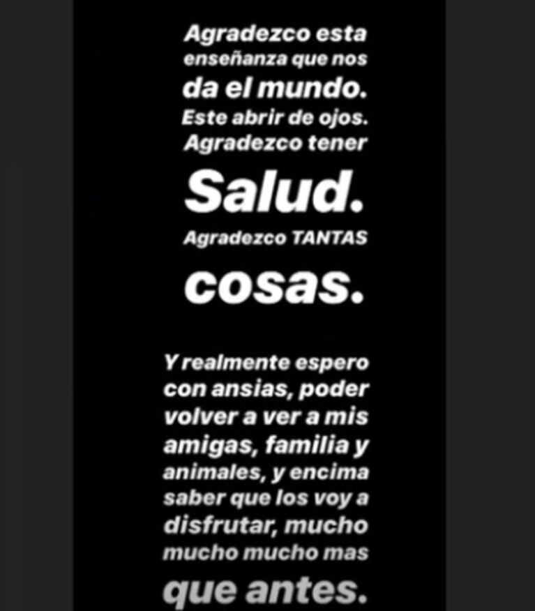 La reflexión de Cande Tinelli en medio de la cuarentena: "Me genera extrema tristeza estar alejada de mucha gente a la que amo"