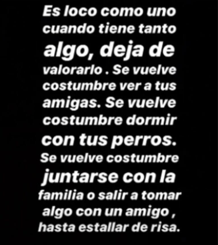 La reflexión de Cande Tinelli en medio de la cuarentena: "Me genera extrema tristeza estar alejada de mucha gente a la que amo"